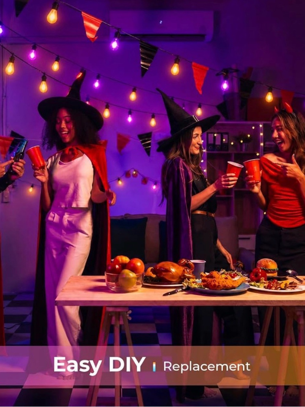 Halloween Party String Lights - Purple & Warm White Festive Lighting